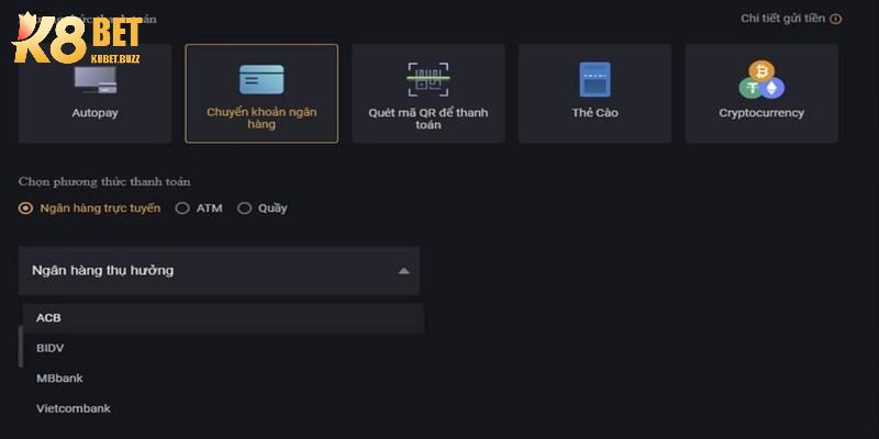 Các bước nạp tiền hệ thống k8vn bằng chuyển khoản