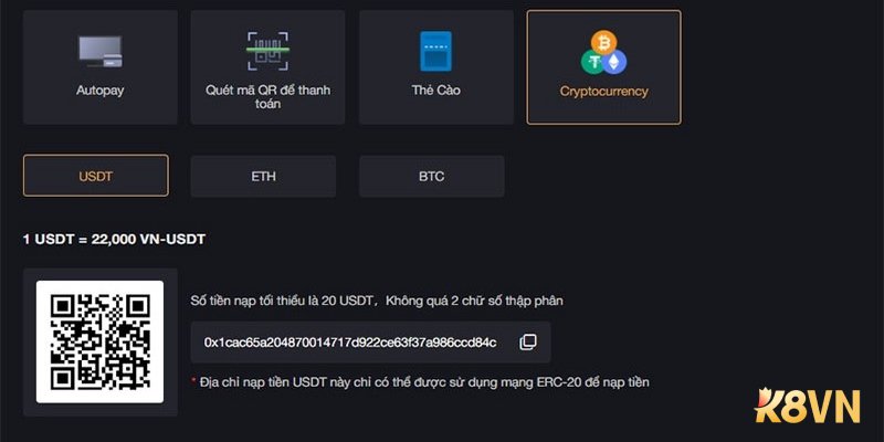 Nạp tiền vào K8VN để tham gia cá cược